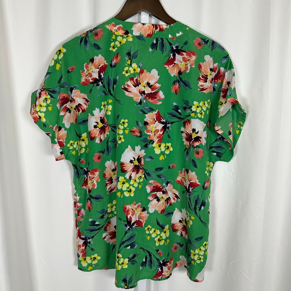 Lauren Ralph Lauren Green Floral V-neck Drop Shoulder Blouse XL Career School - Picture 5 of 10